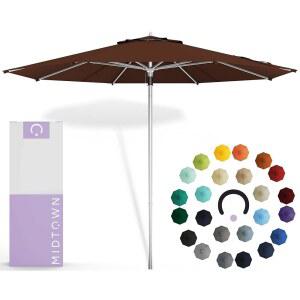 미드타운 우산 푸시 팝 선브렐라 8피트 야외 베이 브라운 원단 - 파티오 우산, 뒷마당 정원 피크닉 테이블 및 풀 블랙폴