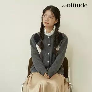 엔니튜드 26SS 아가일 울 니트 베스트 + 가디건 세트