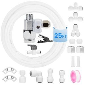 냉장고 제빙기 RO 시스템 정수기 수도꼭지를 위한 워터 라인 키트 연결 및 25피트 1/4인치 OD 튜브(인렛 어댑터 포함) 퀵 커넥트