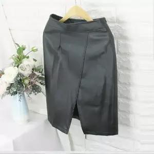 [쿨젠]bjm_레자 앞트임 스커트 SOKH라인,하이웨스트,정장스커트,오피스룩,가죽스커트