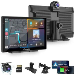 카푸라이드 W905 휴대용 카플레이 및 안드로이드 오토, 9인치 터치 화면, 4K 대시캠, 1080p 백업 카메라, 미러 링크가 있는 내비게이션 / /FM /블루투스 /라이트 센서, 12-24V용