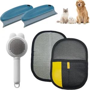 개와 고양이를 위한 5Pcs 반려동물 털 제거기 장갑 키트 - 그루밍 2팩 고무 브러시 빗 세탁용 재사용