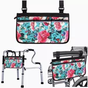 워커 팔걸이용 프린트 사이드백 - 포켓이 있는 노인용 파우치 휠체어 액세서리