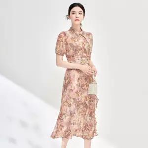 여성원피스 치파오 개량 프렌치 쉬폰 프린트 원피스 OP5