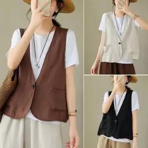 [라일리여성의류] Rly 여성 썸머 아우터 원버튼 봄 골지 린넨