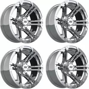 GTW 스펙터 14인치 알루미늄 골프 카트 휠 14x7 4-4 볼트 3 4 오프셋 세트 (크롬)