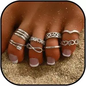 타이타옌 6pcs 골드 토링 여성용 조절 가능 밴드 링 오픈 세트 비치 풋 주얼리