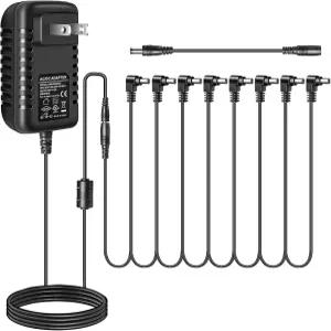 피그톤 기타 페달 전원 어댑터 9V DC 2A [2000ma] 이펙트 페달용 8방향 데이지 체인 케이블 포함 [팁