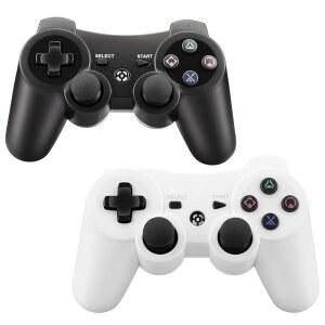 PS3 컨트롤러 교체, PlayStation 3용 프로, 2팩, 선물, 블루투스 무선 듀얼 리모컨, 포함 쇼크 6축 500mAh 배터리 게임패드, 화이트 모션 저렴한 슬림, 이상적인 블랙