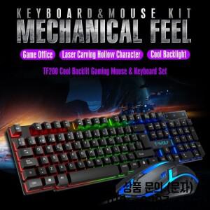 TF200 유선 키보드 마우스 콤보 104키 RGB 백라이트 다기능 USB 게이밍 영어 러시아어 게임 오피스용