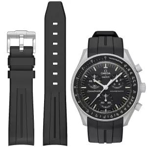 Omega X Swatch 스와치 MoonSwatch Speedmaster 교체용 밴드, 곡선형 노 갭 고무 스트랩, 롤렉스/Seiko 세