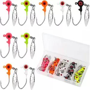 사비타 25pcs 낚시 지그 헤드 플라스틱 케이스 고탄소 강철 후크 세트 미끼 농어 담수 및 염수 애호가를