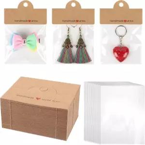 100개의 브라운 주얼리 패키지 투명 가방이 포함된 공급품 소규모 사업용 두꺼운 포장 가방 팔찌 공예품