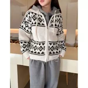 [하프클럽/봉구]bonggoo 프리미엄 노르딕 패턴 니트 집업 루즈핏 봄 가을 가디건 니트점퍼