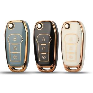 Jingyuqin TPU 자동차 키 쉘 케이스 포브 포드 호환 F-150 익스플로러 레인저 카 피에스타 몬데오 3 버튼