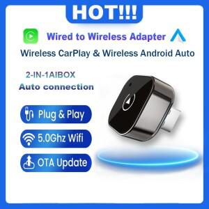 안드로이드 아이폰 호환 자동차용 무선 카플레이 어댑터 2 in 1 AI 박스 USB 연결 (볼보 호환 벤츠 호환 MG