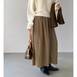 롱스커트 체형커버 밴딩 코지무드 튤립 플리츠 하이웨이스트스커트 도톰 안감 버터모