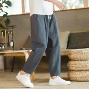 9부 2컬러 여름 린넨 밴딩 통바지 남자 데일리 팬츠 WFLOZS6