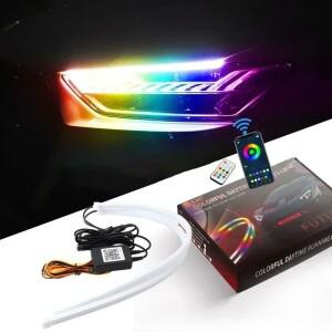 12V DRL 자동차 LED 주간 러닝 라이트 APP 제어 유연한 RGB 심포니 흐르는 방향 신호 스트립 헤드 장식 램