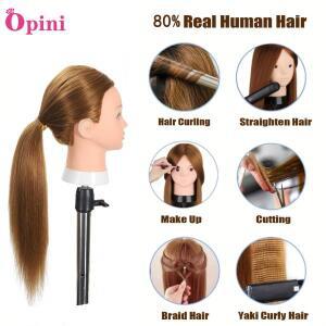 머리카락이 있는 마네킹 헤드 80% 인간 모발 미용 및 개별 삼각대 포함