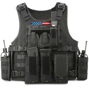 마못 전술 조끼 에어소프트 페인트볼 조절 가능하고 내구성이 뛰어난 구조, 탈부착 가능한 파우치 포함