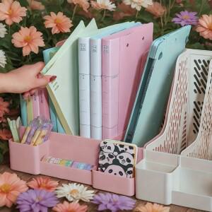 펜홀더가 있는 모란디 데스크탑 정리함  다기능 파일 랙  시험지 및 자료를 위한 대용량 학생용 보관함 정