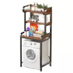 철제 드럼세탁기선반 세탁실 베란다 건조기 정리대 3단 다크월넛 블랙 프레임 롤러