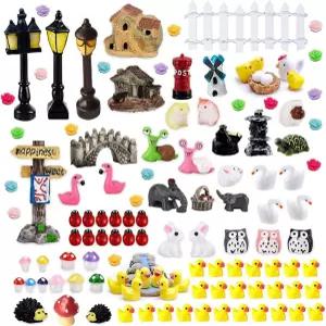 본솜 150피스 미니 요정 정원 장식 액세서리 마이크로 조경 키트 미니어처 동물 DIY 용품 다육질 장식용