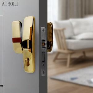 가정호환  침실호환  음소거 도어락 범호환  나무 문 손잡이 블랙 골드  슬라이딩