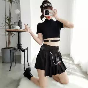 체크 하이웨스트 스커트 치마 교복몰 H A라인 (WFKKHHE)