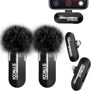 SYNCO 무선 라발리에 마이크 USB-C 라이트닝 P2XLT 듀얼 2.4GHz 아이폰 16/15/14/13/12/11 프로 맥스/SE/