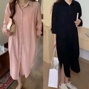 [룽스]여성 밑단 사이드 트임 셔츠 롱 쉬폰원피스 원피스