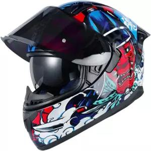 HAX 옵시디언 풀페이스 듀얼 바이저 오토바이 헬멧 핀록 레디 도트 승인 사무라이 레드 S