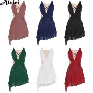 댄스복 의상 라틴 살사 댄스 메쉬 연습복 드레스 사교 줌바 라인 공연복 사이드 반짝이는 옆트임