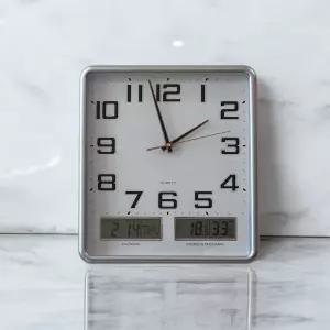 홈컴퍼니 무소음 사각 온도 습도 날짜 인테리어 건전지 LCD 벽시계 34CM