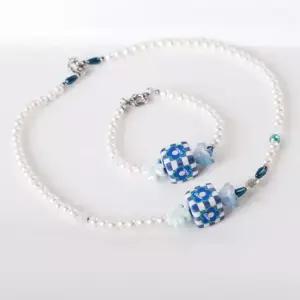 시후주얼리 플라워 체크 큐브 믹스 진주 목걸이 EA656N 진주목걸이 큐티목걸이