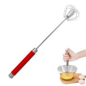 Easy Whisk - 30.5cm(12인치) 스테인리스 스틸 반자동 거품기 회전 핸드 비터, 우유 거품기, 반죽, 크림, 말차, 푸시 주방 믹서, 블렌딩, 위스킹, 비팅 및 젓기용 (레드)
