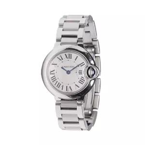 [중고명품] 28mm 실버  화이트 스틸 발롱 블루 스몰 쿼츠 여성 시계 W69010Z4