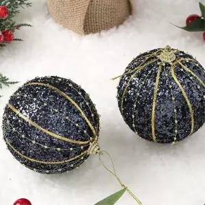 비타리토 다크블루 장식볼 2p 10cm 구슬줄라인크리스마스트리 소품 액세서리 트리볼 오너먼트