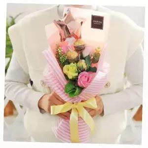 핑크 초콜릿 플라워 부케 생일 졸업식 선물 조화 꽃다발 세트