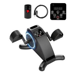 책상 아래 자전거, 다리/팔 운동을 위한 전기 미니 운동 자전거 페달 운동기, 12가지 조절 가능한 속도 및 시니어용 LCD 디스플레이 발 충격이 적은 유산소 장비