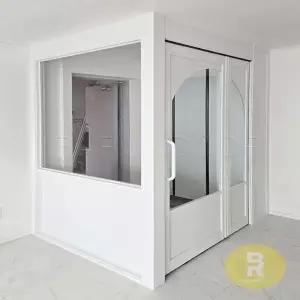 78번 ㄱ자중문 파티션  폴딩스윙 아치형+고시형 화이트 투명강화유리