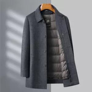 남성 모직 반코트 겨울 중년 하프 코트 캐주얼 기모 정장 울