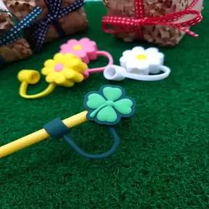 (꽃4종세트 화이트 옐로우 핑크 네잎클로버)텀꾸 꽃 4종세트 스탠리 호환 텀블러 빨대마개 10mm 실리콘 뚜