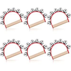 예스혼 6피스 크리스마스 썰매 벨 악기 징글벨 캐롤링 핸드헬드 징글링 음악적 나무 손잡이 발렌타인 공예 장식