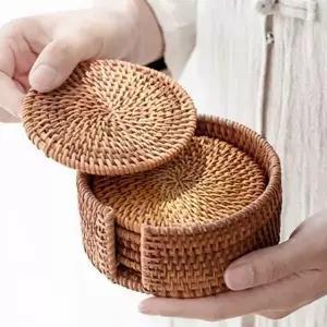 예쁜까페 547YDK35 라탄 컵받침6개와홀더세트