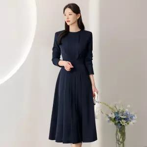 [시크라인] (~XXL까지) 태르솜 핀턱 플리츠 플레어 원피스 봄 가을 하객룩 오피스룩 모임룩 격식룩 빅사이즈