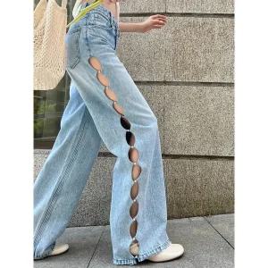 진주청바지 와이드 펀칭 차밍 큐빅청바지 파운드