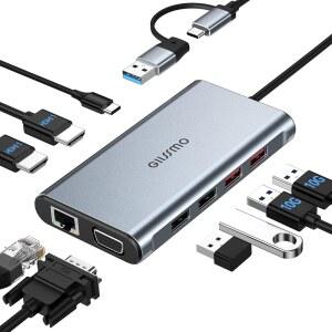 USB 도킹 스테이션 듀얼 모니터, GIISSMO 9-in-1 A 3.0 / C 트리플 HDMI 2개, VGA, 10Gbps 3.1, 기가비트 이더넷, Mac 및 용 디스플레이 Windows 노트북