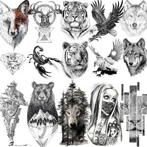 반타티 10장 남성용 실감나는 호랑이 임시 문신 동물 신체 완장 군인용 가짜 타투 스티커 여성 스콜피온